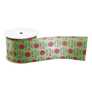 Modern Green and Red Love, Peace, Joy quote Satin Ribbon