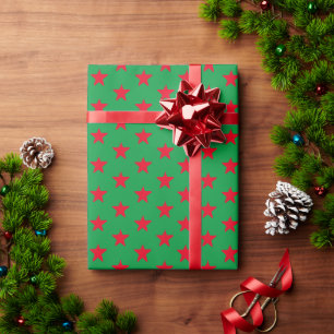 Modern green and red stars pattern Christmas Wrapping Paper