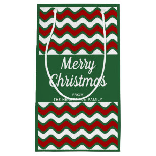 Modern Green And Red Stripes Christmas Small Gift Bag