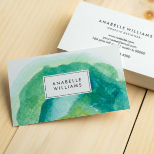 Modern Green and Teal Watercolor Business Card
