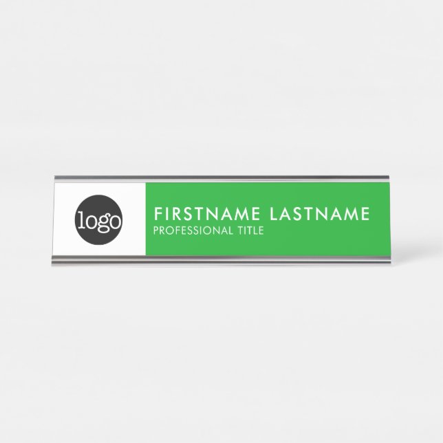 Modern Green and White - Add Logo, Name, Title Desk Name Plate (Front)