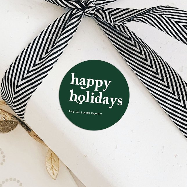 Modern Green and White Christmas Holiday Classic Round Sticker (Creator Uploaded)