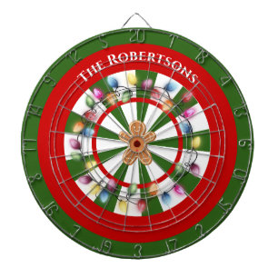 Modern Green And White Christmas lights Themed  Dartboard