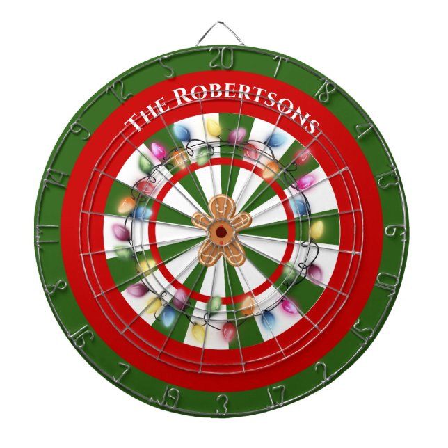 Modern Green And White Christmas lights Themed  Dartboard (Front)