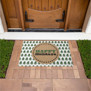 Modern Green and White Christmas Tree Doormat