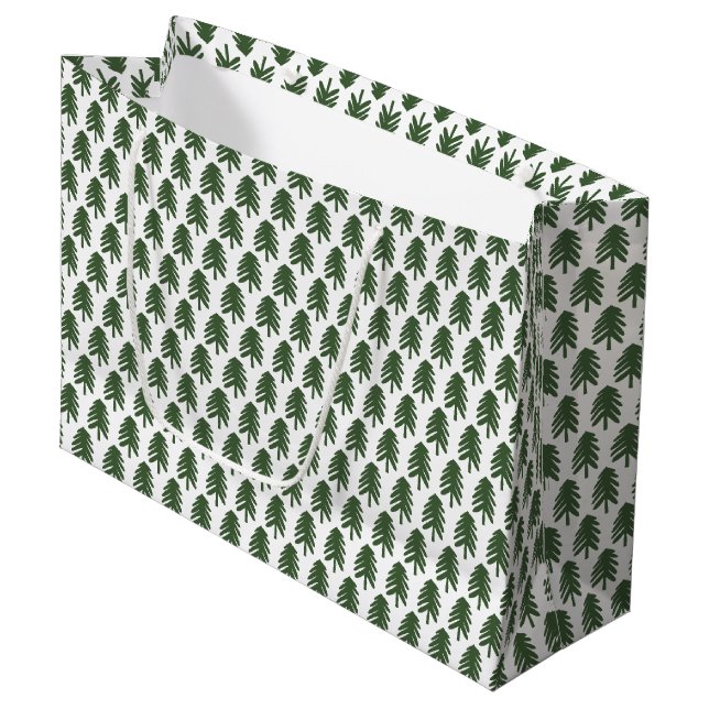 Modern Green and White Christmas Tree Gift Bag (Front Angled)