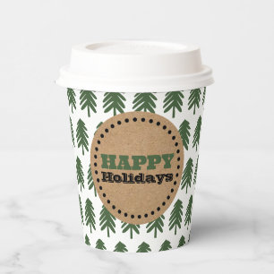Modern Green and White Christmas Tree Paper Cups