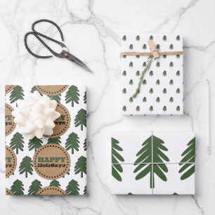 Modern Green and White Christmas Tree Wrapping Paper Sheet