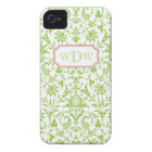 Modern Green and White Damask and Dusty Pink Frame