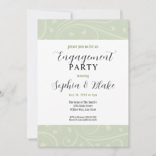 Modern Green and White Floral Engagement Party  Invitation