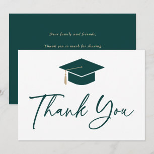 Modern Green and White Graduation Cap Thank You Card