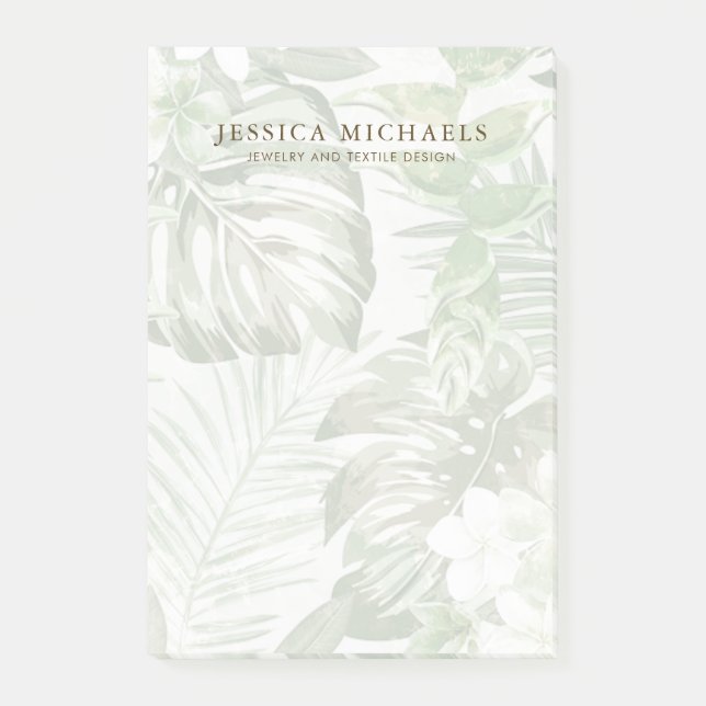 Modern Green and White Palm Leaves Post-it Notes (Front)