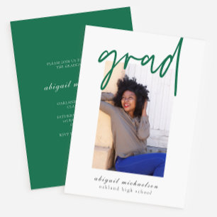 Modern Green and White Photo Graduation Party Invitation