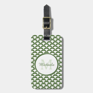 Modern Green and White Scallops Monogram and Name Luggage Tag