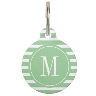 Modern Green and White Stripe with Monogram  Pet Tag