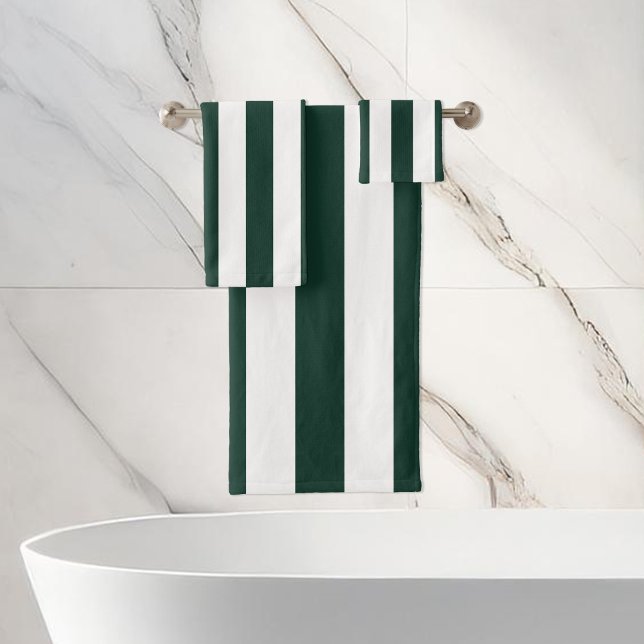 Modern Green and White Stripes Minimalist Bath Towel Set (Creator Uploaded)
