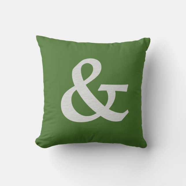 Modern Green and White Textured Ampersand Symbol Throw Pillow (Front)