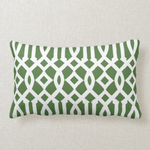 Modern Green and White Trellis Pattern Lumbar Pillow