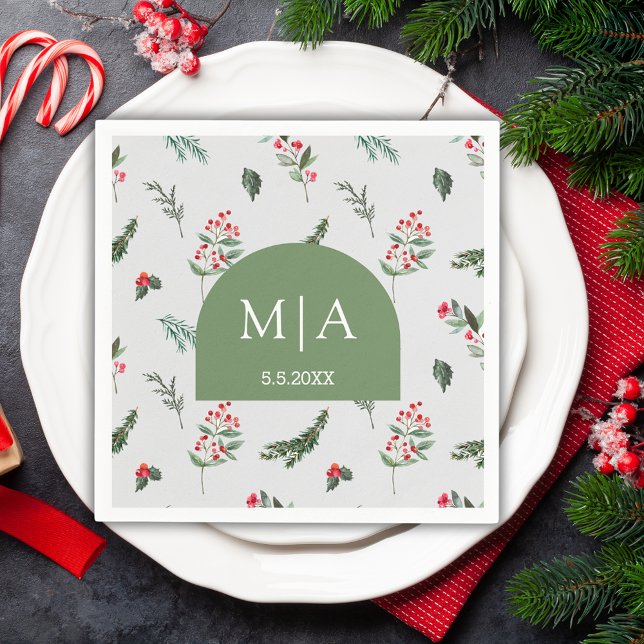 modern green arch monogram botanical wedding  napkin (Creator Uploaded)