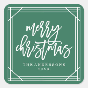 Modern Green Art Deco   Holiday Square Sticker