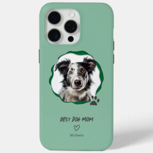 Modern Green Best Dog Mom Photo iPhone 15 Pro Max Case