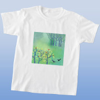 Modern Green Birds in Woodland Painting