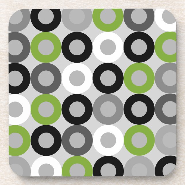 Modern green, black and white dots Cork Coaster (Front)