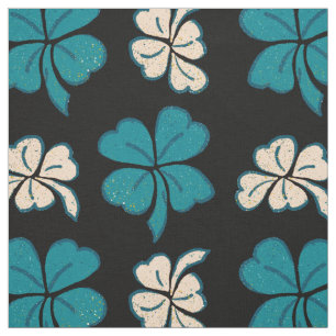 Modern Green Black Clover Shamrock Drawing Pattern Fabric