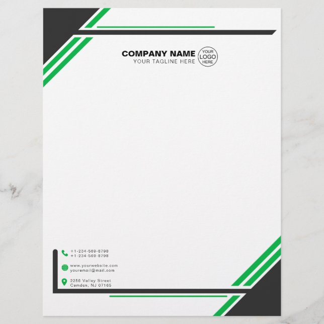 Modern Green & Black Geometric Letterhead (Front)