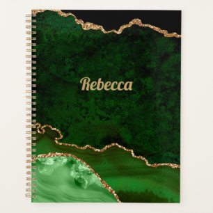 Modern Green Black & Gold Agate Personalize Planner