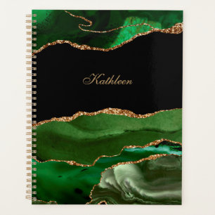 Modern Green Black & Gold Agate Personalize Planner