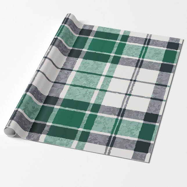 Modern Green Black Grey Plaid Pattern – Stylish Wrapping Paper (Unrolled)