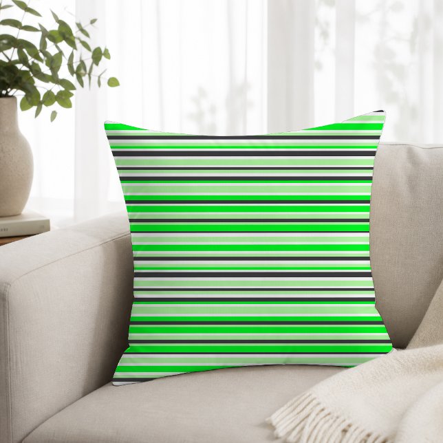 Modern Green Black Stripes Throw Pillow (Creator Uploaded)