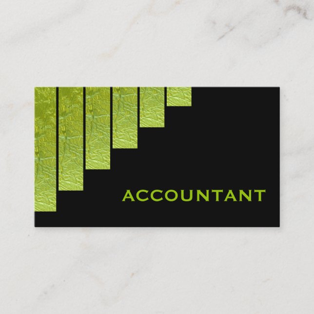 Modern green, black vertical stripes accountant business card (Front)