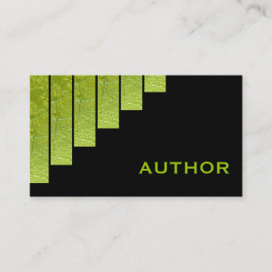 Modern green, black vertical stripes author business card