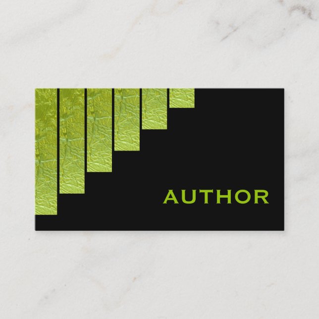 Modern green, black vertical stripes author business card (Front)
