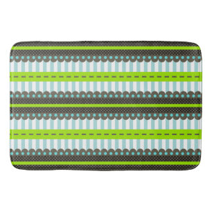 Modern Green, Blue, Brown Stripes & Dots Pattern Bath Mat