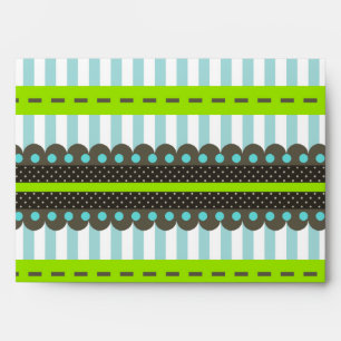 Modern Green, Blue, Brown Stripes & Dots Pattern Envelope