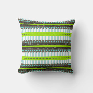 Modern Green, Blue, Brown Stripes & Dots Pattern Throw Pillow