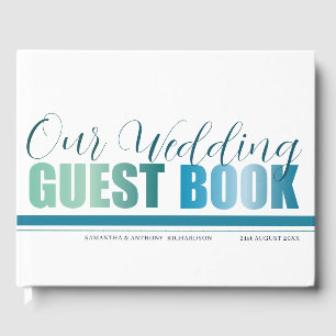 Modern Green & Blue Calligraphy Wedding Guest Book