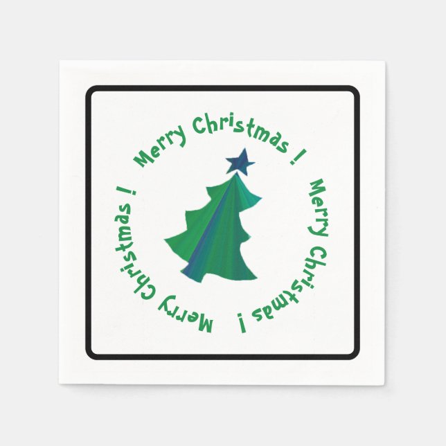 Modern Green Blue Christmas Tree Napkin (Front)