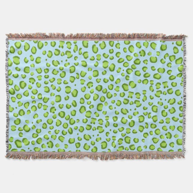 Modern Green Blue Leopard Animal Print Pattern Throw Blanket (Front)