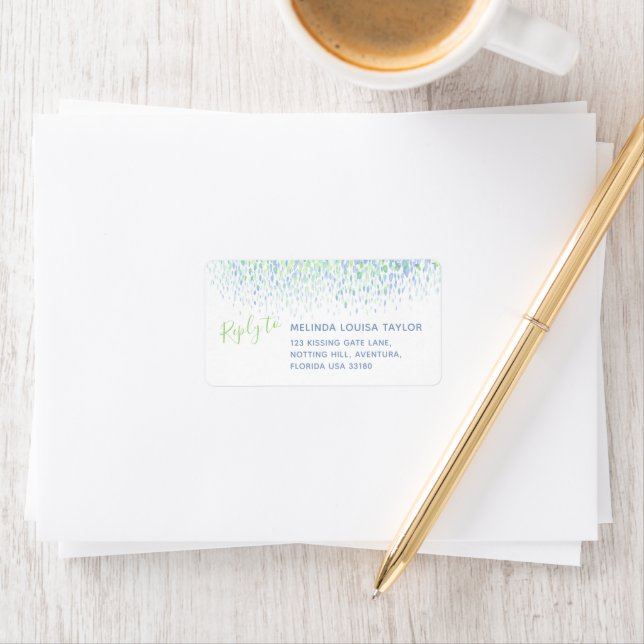 Modern green blue watercolor dabs address label (Insitu)