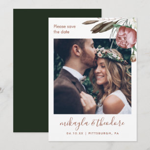 Modern Green Boho Floral Photo Wedding Save The Date