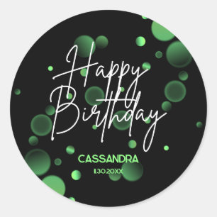 Modern Green Bokeh Gradient Black Happy Birthday Classic Round Sticker