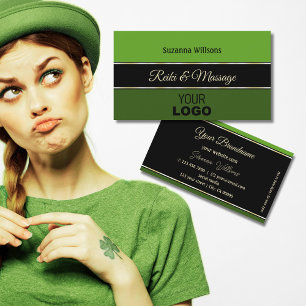 Modern Green Borders on Black Stylish with Logo Business Card