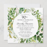 Modern Green Botanical 90th Birthday Invitation<br><div class="desc">Honour a special person with this elegant 90th Birthday party invitation. A variety of leaves and vines creates a round botanical frame.</div>