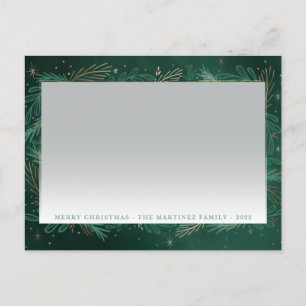 Modern Green Botanical Keepsake Photo Chistmas Holiday Postcard