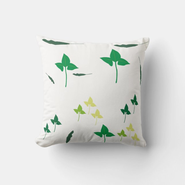 Modern Green Botanical Leaf Pattern Throw Pillow (Front)