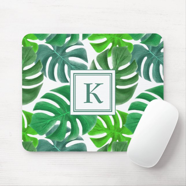 Modern Green Botanical  Monogram Mouse Pad (With Mouse)
